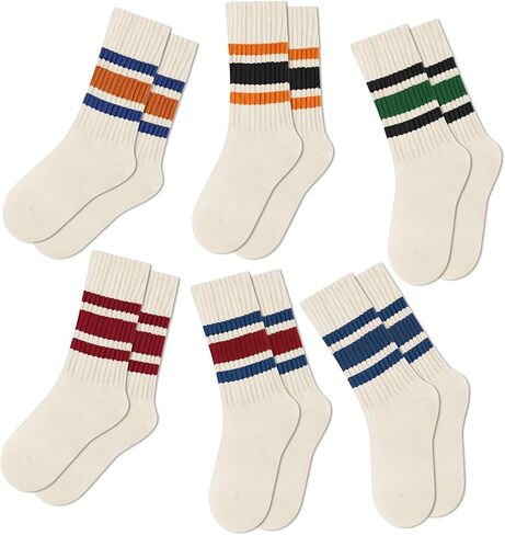 Crew Socks for Women Striped Retro Calf Colorful Cotton Slouch Scrunch Socks in Saudi Arabia
