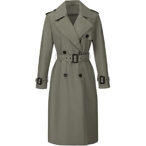 معطف واق من المطر مزدوج الصدر للنساء من RISISSIDA، مقاوم للماء، معطف كاجوال وعملي، بطول الركبة، فضفاض، حزام قابل للإزالة in Kuwait