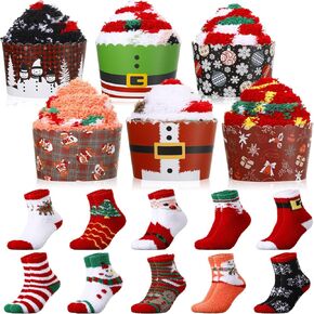 Suhine 10 Pairs Christmas Fuzzy Socks for Women, Xmas Cupcake Gift Socks Bulk in Kuwait
