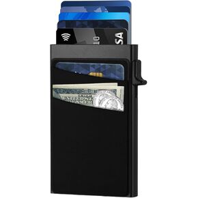 Slim Card Holder Wallet for Men with 12 Card Slots,RFID Blocking Pop Up men's wallet,Metal Wallet with Superelastic Material Expandable Front Pocket Perfectly holds cards,bills,and coins(Black) in Saudi Arabia