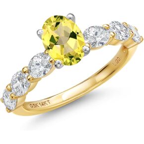 خاتم خطوبة من الأحجار الكريمة من الذهب عيار 14 قيراط من Gem Stone King وأحجار كريمة من الألماس المزروع في المختبر للنساء | قطع بيضاوية 7 × 5 مم و 4 × 3 مم | وعد الذكرى السنوية للزفاف خاتم الذهب | متوفر بمقاسات من 5 إلى 9 in Kuwait