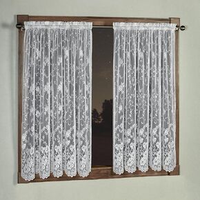 Luxury Sheer Polyester Encanting Roses Lace Window Treatment | Flower 63L Panel Pair | Timeless Classic Traditional | White | Elegance Charm | Rod Pocket Curtains | Machine Washable | Light Filtering in Kuwait