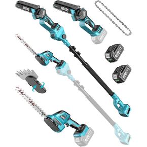 Seesii 4-in-1 Pole Saw & Pruning Shears Combo Kit, 6 Inch Mini Chainsaw for Tree Trimming, Battery Powered Chain Saw with Extension Pole, Tree Trimmer Limb Branch Cutter Pruner in Kuwait