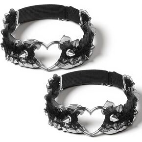 2 PCS Black Thigh Garter for Women, Adjustable Heart Lace Garter Elastic Heart Leg Garters Belt for Thigh Wedding Punk Gothic Accessories in Kuwait