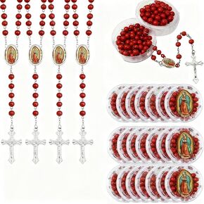 48 PCS قلادة مسبحة معطرة مع مربع هدايا - الوردية الخشبية مع الصلب للنساء والرجال ، بالتواصل الأول ، المعمودية ، الحزب تفضل in Kuwait