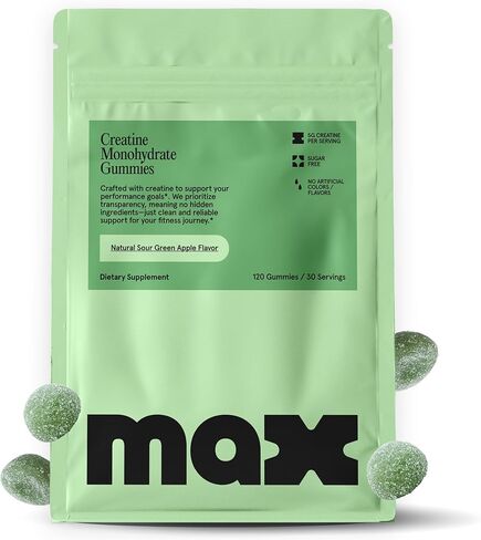 MAX Sugar Free Creatine Monohydrate Gummies - 5g Per Serving, 120 Count - Vegan, Lab Verified, Nothing Artificial – Sour Green Apple in Saudi Arabia