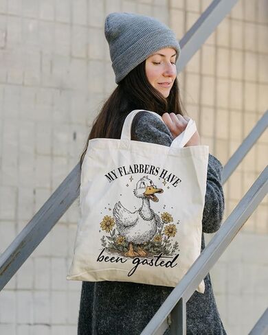Sarcastic Humor Goose Canvas Tote Bag, My Flabbers Have Been Gasted Quote Totes, Humor Flabbergasted Reusable Shopping Bags, Shoulder Bags for Casual Vacation Shopping Work in Saudi Arabia