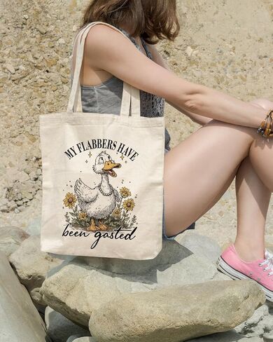 Sarcastic Humor Goose Canvas Tote Bag, My Flabbers Have Been Gasted Quote Totes, Humor Flabbergasted Reusable Shopping Bags, Shoulder Bags for Casual Vacation Shopping Work in Saudi Arabia