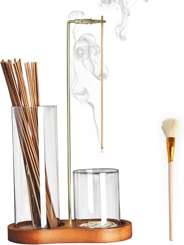 2 in 1 Incense Holder for Sticks with Glass Ash Catcher, Anti-ash Incense Burner for Yoga Meditation Spa Room Decor, Includes Ash Brush in Saudi Arabia