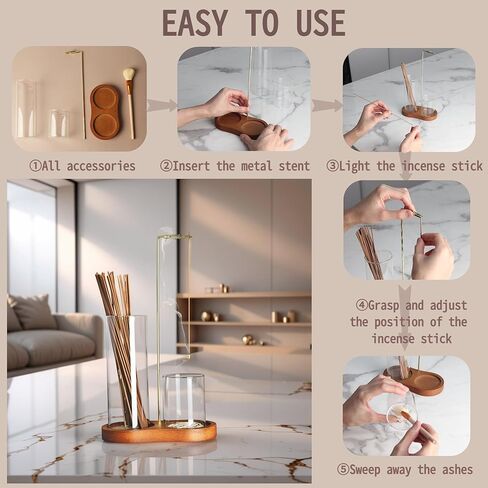 2 in 1 Incense Holder for Sticks with Glass Ash Catcher, Anti-ash Incense Burner for Yoga Meditation Spa Room Decor, Includes Ash Brush in Saudi Arabia
