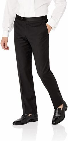 Adam Baker Men’s 100% Wool Modern Fit Tuxedo Pants for Men | Formal Dress Pants | Satin Stripe & Expandable Waistband in Saudi Arabia