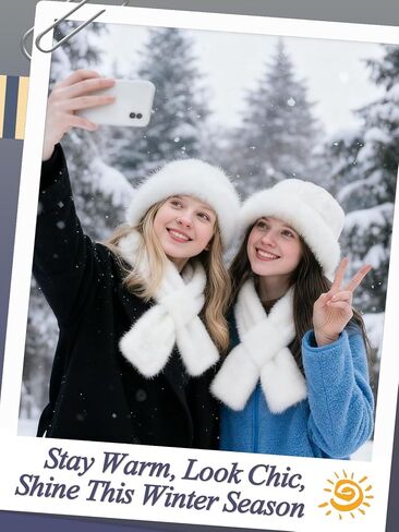 Winter Warm Fur Bucket Hat with Scarf for Women - Russian Style Fluffy Fuzzy Snow Hat Gift for Girls in Saudi Arabia
