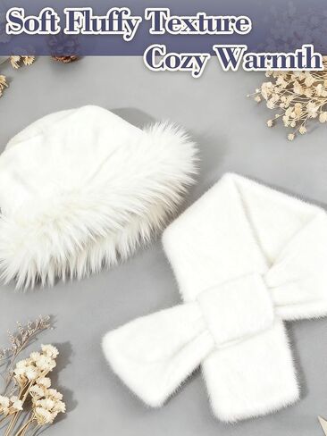 Winter Warm Fur Bucket Hat with Scarf for Women - Russian Style Fluffy Fuzzy Snow Hat Gift for Girls in Saudi Arabia