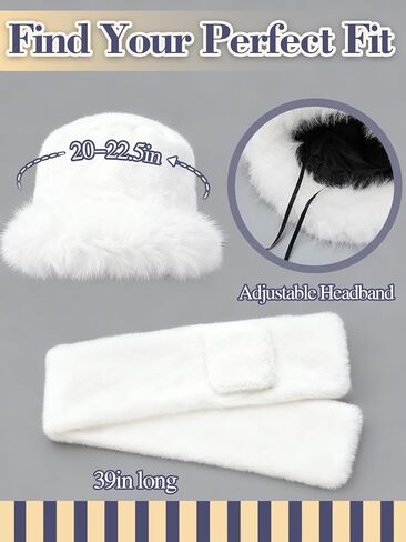 Winter Warm Fur Bucket Hat with Scarf for Women - Russian Style Fluffy Fuzzy Snow Hat Gift for Girls in Saudi Arabia