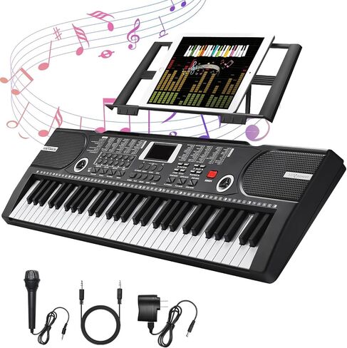 61 Key Keyboard Piano, Portable Electronic Keyboard Piano for Beginners with Speakers, Microphone, Sheet Music Stand, 100 Voices, 100 Rhythms, Digital Music Keyboard for Beginners in Saudi Arabia