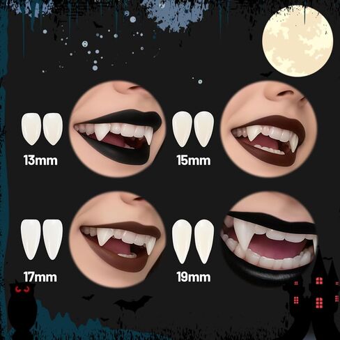 Halloween for Vampire Fake Teeth Set - Professional for Vampire Makeup Kit with 4 Pairs Fangs, Black Lipstick, Dental Adhesive for Halloween Cosplay SFX Makeup, Costume Parties, Theater in Saudi Arabia