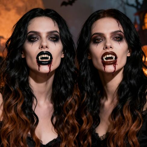 Halloween for Vampire Fake Teeth Set - Professional for Vampire Makeup Kit with 4 Pairs Fangs, Black Lipstick, Dental Adhesive for Halloween Cosplay SFX Makeup, Costume Parties, Theater in Saudi Arabia