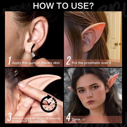 Elf Ears and Spirit Gum Kit includes 3 Pairs Soft Pixie Fairy Ears, Cosmetic Glue Adhesive and Remover, Cosplay Makeup Glue and Fake Ear Sfx Makeup Kit in Saudi Arabia
