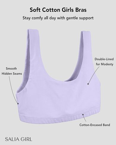 SALIA GIRL Soft Cotton Scoopneck Girls Bras, Stretch Bralettes for Teen 10-14 Natural Shaping Training Bra with Elastic Band in Saudi Arabia