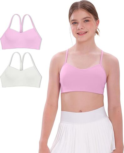 حمالات صدر رياضية للفتيات للمراهقات من سن 10 إلى 16 سنة على شكل حرف Y، حمالة صدر للتدريب ذات ملمس سحابي مع تصميم مقولب للقمصان الرياضية غير الرسمية لليوجا in Kuwait