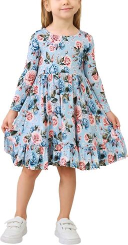 Bamboo Viscose Toddler Girls Dress Soft Long Sleeve Twirl Dress in Kuwait