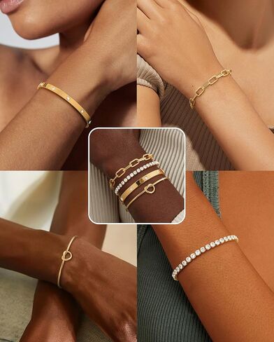KOHOTA أساور الذهب مكتنزة للنساء غير تشويه 14K مطلية بالذهب الكفة سوار المكدس العصرية الحب الإسورة أساور تكويم سوار التنس مجموعة التعادل عقدة مشبك الورق الكوبي فيجارو سلسلة مجوهرات الهدايا in Kuwait