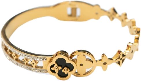 18k Gold Plated Bracelet for Women Four Leaf Clover Bangle Bracelet with Cubic Zirconia Stones. Trendy Best Clover Love Friendship Designer Bracelet Jewelry Gift. in Saudi Arabia