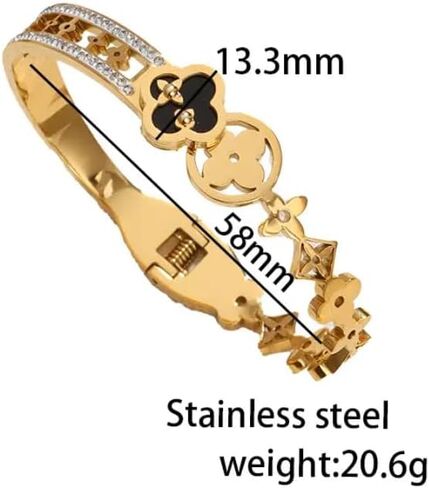 18k Gold Plated Bracelet for Women Four Leaf Clover Bangle Bracelet with Cubic Zirconia Stones. Trendy Best Clover Love Friendship Designer Bracelet Jewelry Gift. in Saudi Arabia