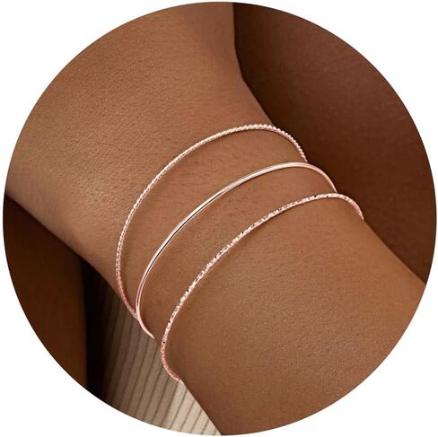 Dainty Thin Gold Bangle Cuff Bracelet Set for Women Trendy, Waterproof 14K Gold Pated Bracelet Stack Stackable Small Cute Rope, Geometric & Smooth Bracelet Bangles for Teen Girls, Minimalist Simple Gold Jewelry Gifts in Kuwait