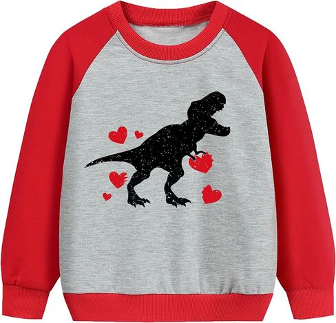 Boys Valentines Sweatshirt for Kids Dinosaur Active Shirt Toddler Long Sleeve Monster Truck Heart Pullover Age 2-10 in Saudi Arabia