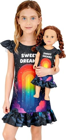 GRPSKCOS Doll and Girl Matching Nightgown Mermaid Pajamas Sleepwear Nightgown for Girls and 18" Dolls Clothes in Saudi Arabia