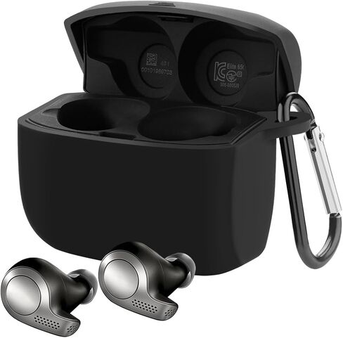 غطاء حافظة من السيليكون من Geekria متوافق مع سماعات الأذن اللاسلكية Jabra Elite Active 65t True Wireless، غطاء جلدي لسماعات الأذن، حقيبة حمل واقية مع خطاف سلسلة مفاتيح، منفذ شحن يمكن الوصول إليه (أسود) in Saudi Arabia