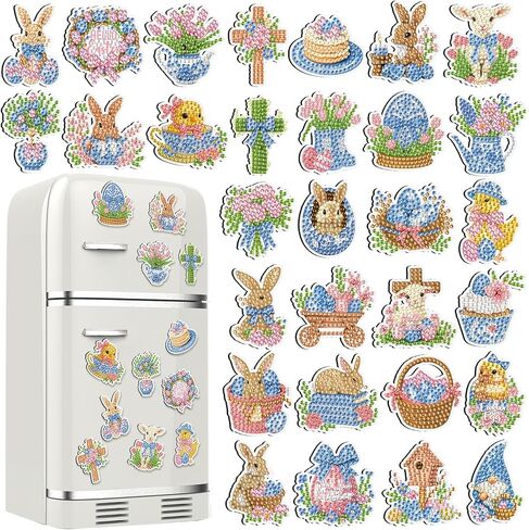 Tellegloww 30 Pcs Easter Diamond Painting Magnets He is Risen Diamond Art Magnet Kits for Adults Corss Refrigerator Magnetic Sticker Egg Bunny Rhinestone Fridge Sticker for DIY Crafts Easter Decor in Saudi Arabia