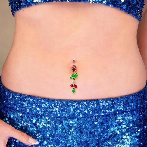 2Pcs-3Pcs Christmas Mistletoe Belly Button Rings 14G 10mm 316L Stainless Steel Threaded Bells Belly Button Navel Piercing Jewelry for Women in Saudi Arabia