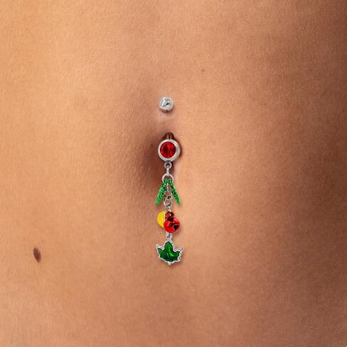 2Pcs-3Pcs Christmas Mistletoe Belly Button Rings 14G 10mm 316L Stainless Steel Threaded Bells Belly Button Navel Piercing Jewelry for Women in Saudi Arabia