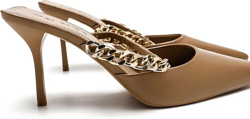 ALISSE Women High Heels Sandals Mules Metal Chain Straps 8CM Stiletto Closed Pointed Toe Slip On Sandals Fashion Pumps Backless Summer Slippers Shoes (Color : Brown, Size : 5) in Saudi Arabia