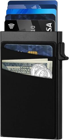 Slim Card Holder Wallet for Men with 12 Card Slots,RFID Blocking Pop Up men's wallet,Metal Wallet with Superelastic Material Expandable Front Pocket Perfectly holds cards,bills,and coins(Black) in Saudi Arabia