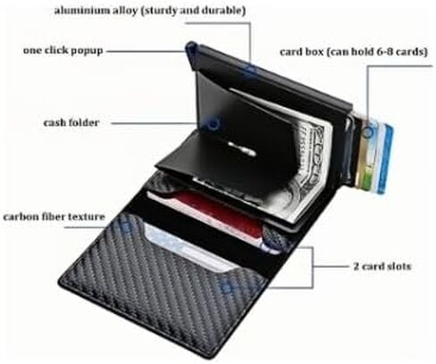 1 حزمة محفظة بسيطة للرجال RFID حجب المحفظة المعدنية مع فتحة للنقود المنبثقة صندوق بطاقة العمل سعة 6-10 بطاقة - هدايا عيد الميلاد للرجال in Saudi Arabia