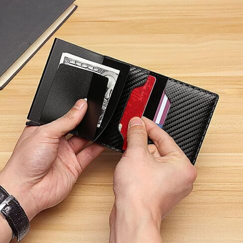1 حزمة محفظة بسيطة للرجال RFID حجب المحفظة المعدنية مع فتحة للنقود المنبثقة صندوق بطاقة العمل سعة 6-10 بطاقة - هدايا عيد الميلاد للرجال in Saudi Arabia