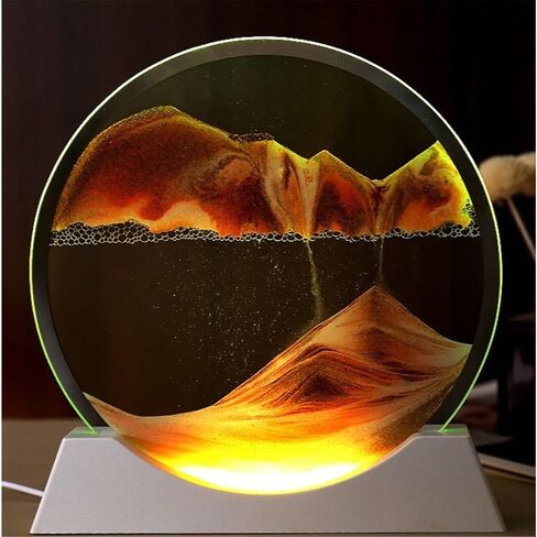 Moving Sand Art Desk Lamp Hourglass Deep Sea Sandscape Liquid Motion Home Desktop Living Room Entrance Tv Cabinet Decoration Ornaments Sand Art Picture(Yellow,17.5CM) in Saudi Arabia