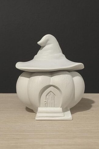 Ceramic Pumpkin House with Witch Hat, White, Halloween Decorative Figurine, Indoor Fall Decor, Paintable in Saudi Arabia