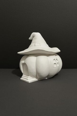 Ceramic Pumpkin House with Witch Hat, White, Halloween Decorative Figurine, Indoor Fall Decor, Paintable in Saudi Arabia