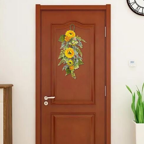 Sunflower Teardrop Swag for Front Door 27.5 Inch Decorative Spring Summer Floral Door Wreath with Yellow Sunflower Spring Summer Greenery Swags Wreath for Wedding Arch Home Party Wall Decor(Yellow) in Kuwait