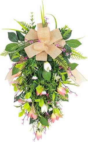 Tulips Teardrop Swag,Decorative Floral Swag with Greenery Leaves,Teardrop Hanging Wall Decor Wreath, Spring Summer Tulips Swag for Front Door Indoor Outdoor Window Decor(#2) in Kuwait