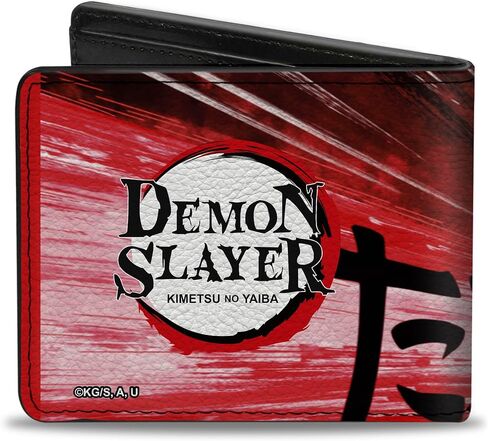 Demon Slayer Wallet, Bifold, Demon Slayer Zenitsu Agatsuma Shouting Pose and Logo Reds, Vegan Leather in Saudi Arabia