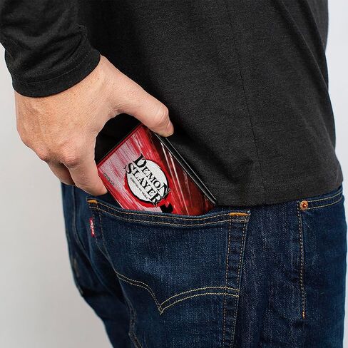 Demon Slayer Wallet, Bifold, Demon Slayer Zenitsu Agatsuma Shouting Pose and Logo Reds, Vegan Leather in Saudi Arabia