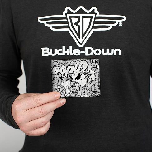 Buckle-Down Peanuts Wallet, Bifold, Snoopy Poses and Daisy Flowers Collage Black Grays White, Vegan Leather in Saudi Arabia