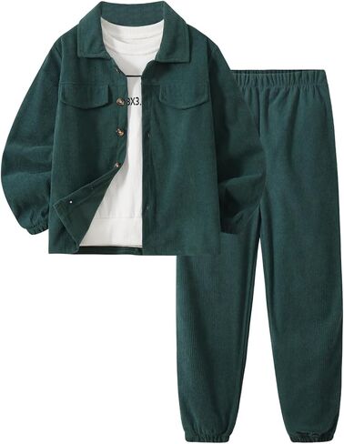 Toddler Boys Clothes Long Sleeve Corduroy Shirt Top and Pants Sets Casual Outfits for Spring Fall 2 Pieces 3-10Y in Saudi Arabia
