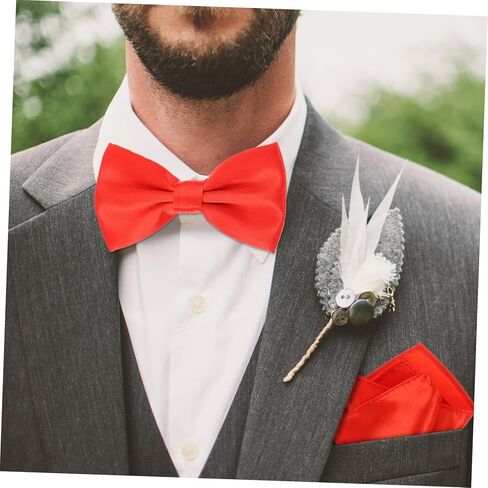 3pcs Men's Satin Cummerbund Bow Tie and Pocket Handkerchief Formal Tuxedo Accessories for Wedding Party in Red in Saudi Arabia