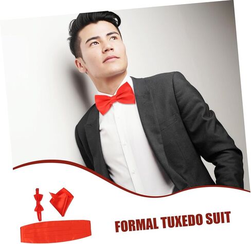 3pcs Men's Satin Cummerbund Bow Tie and Pocket Handkerchief Formal Tuxedo Accessories for Wedding Party in Red in Saudi Arabia